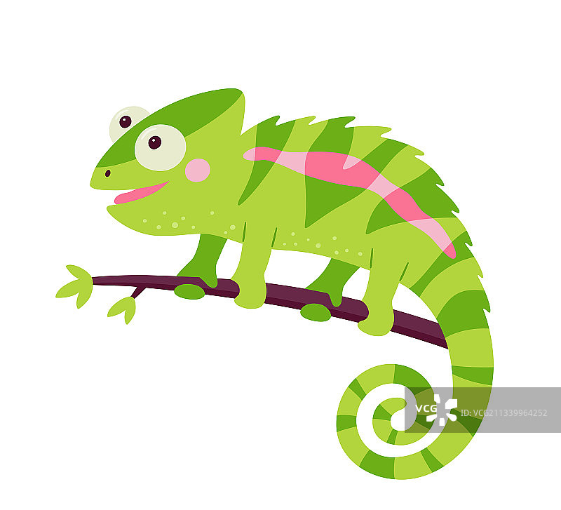 有趣的变色龙蜥蜴卡通角色绿色爬行动物图片素材