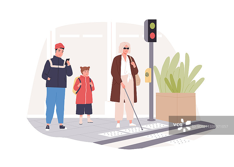 戴眼镜拄着拐杖的盲人过马路图片素材