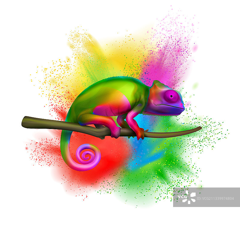 逼真变色龙色彩爆炸图片素材
