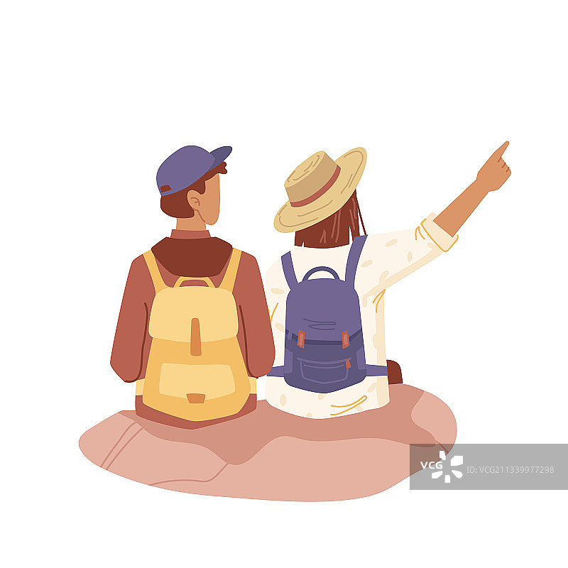 旅行者眺望远方，情侣背着背包图片素材