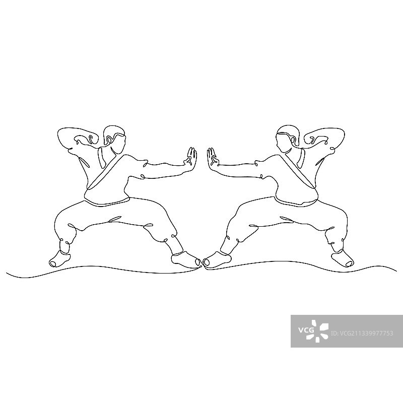 功夫动作连续线条画图片素材