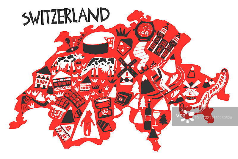 手绘瑞士地标风格地图图片素材