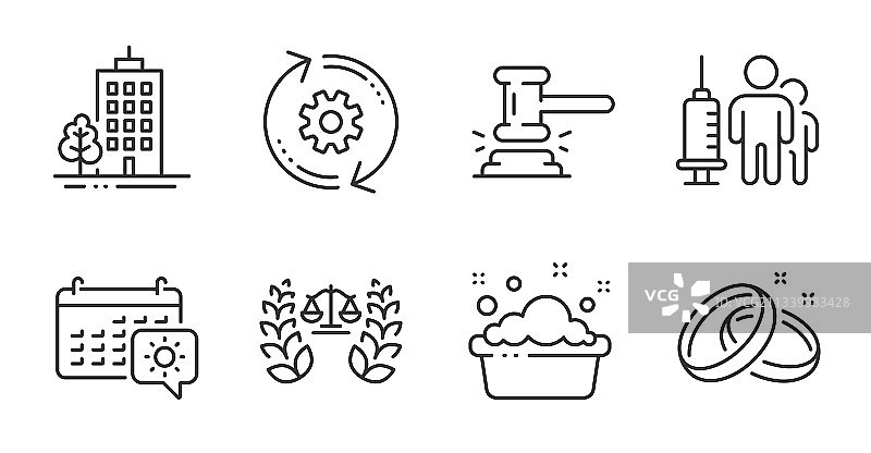 城市建筑、正义天平和齿轮图片素材