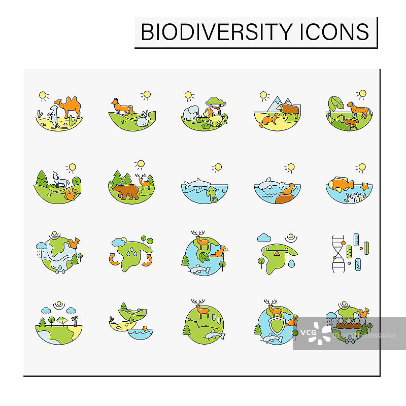 生物多样性彩色图标合集图片素材
