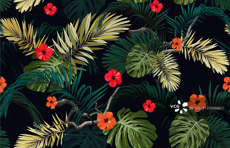 异域风情深色热带无缝图案图片素材