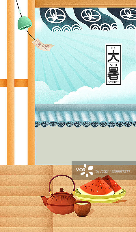 大暑节气放着西瓜无人的室内图片素材