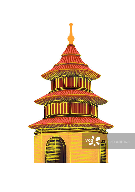 中国风古代建筑扬州文昌阁描边插画图片素材