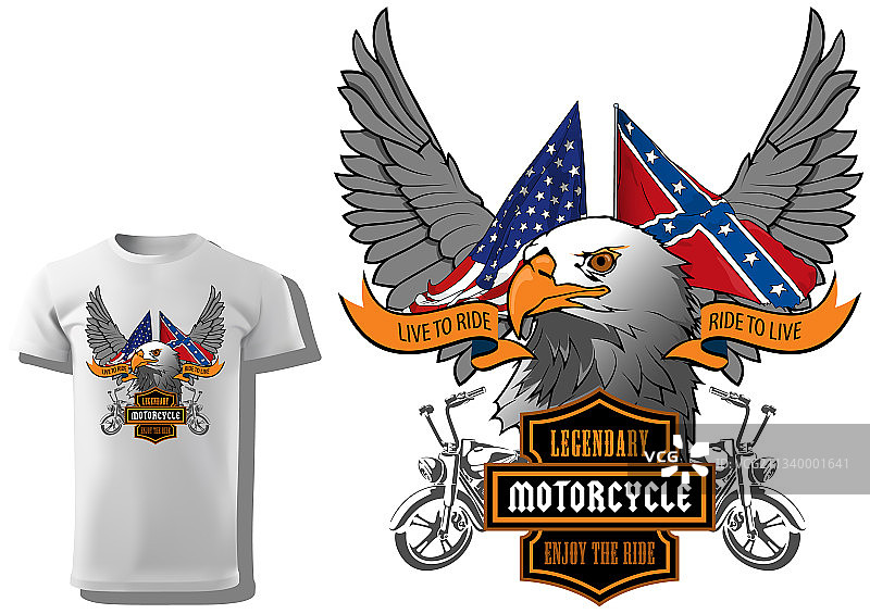 雄鹰头像和旗帜T恤设计图片素材
