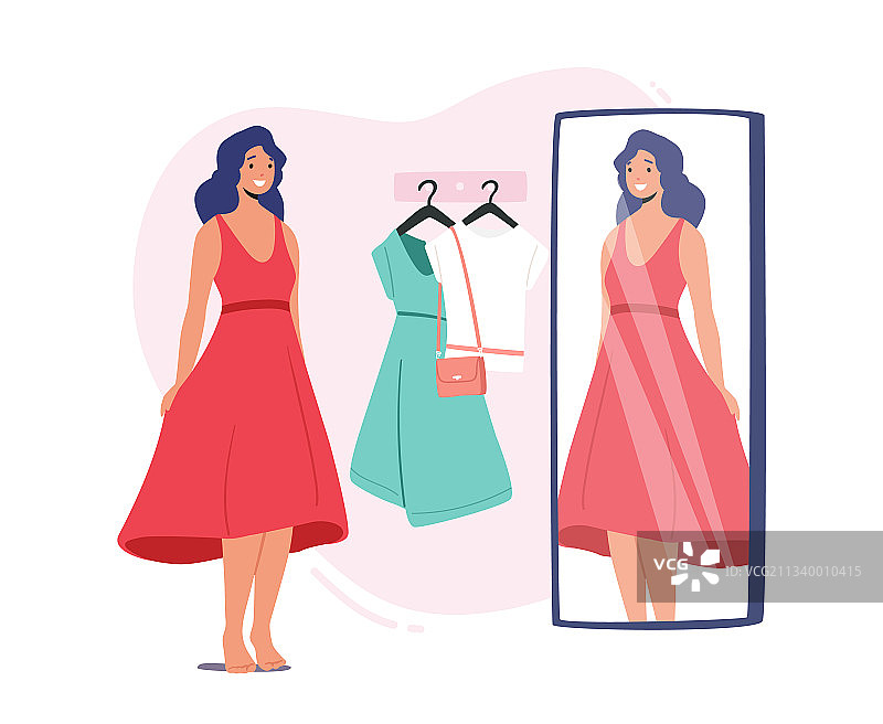 年轻女性角色试穿衣服图片素材