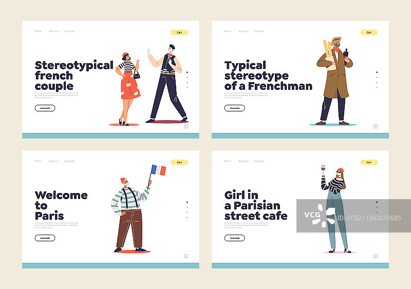 法国刻板印象和传统着陆页图片素材
