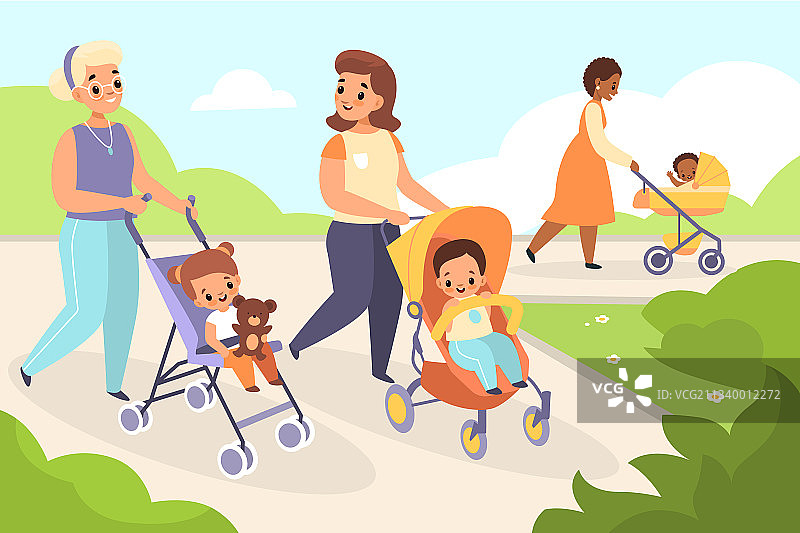 妈妈和孩子们快乐地走着图片素材