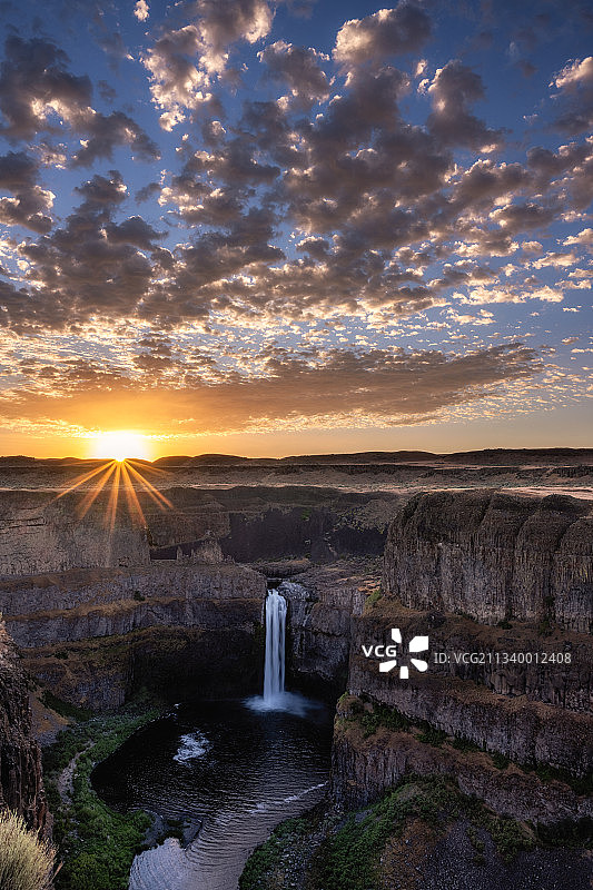 美国帕卢斯瀑布州立公园日落瀑布风光图片素材
