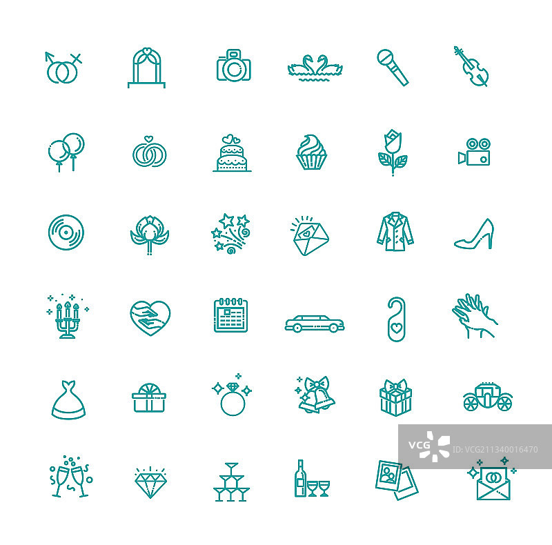 网页线性图标集：婚礼图片素材