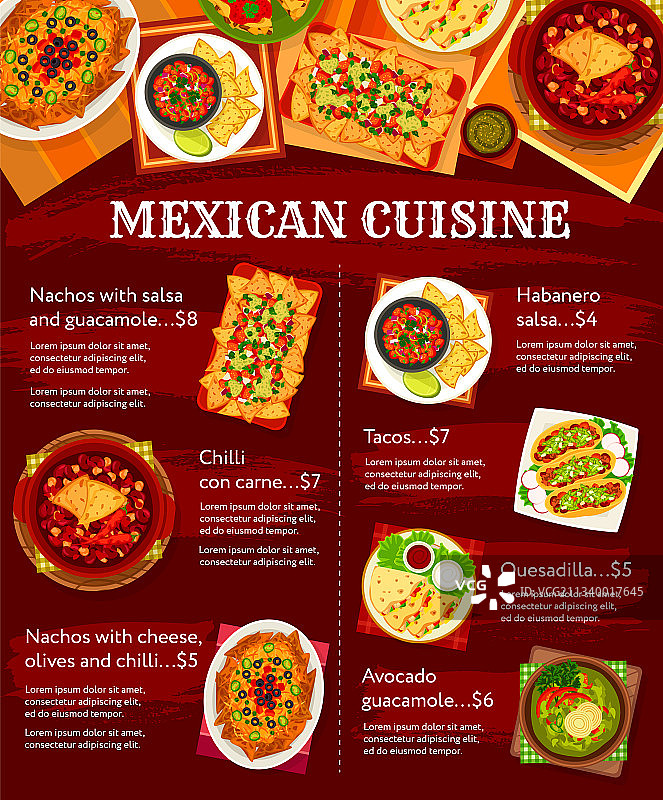 墨西哥美食菜肴菜单图片素材