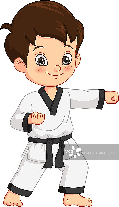 练习空手道的卡通男孩图片素材