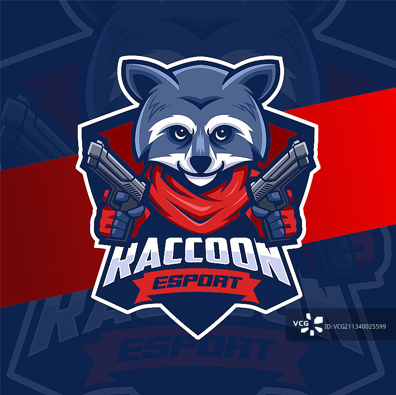 持枪浣熊黑帮吉祥物电竞Logo设计图片素材