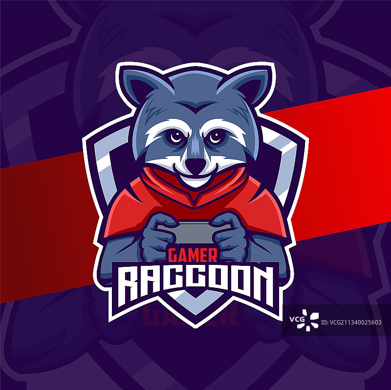 浣熊游戏玩家角色电竞吉祥物Logo设计图片素材