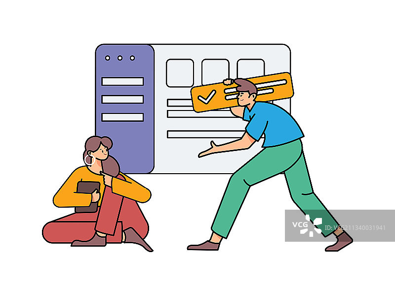 工作中的人物协作扁平矢量概念运营插画图片素材