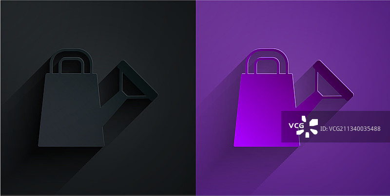 黑色背景上的剪纸风浇水壶图标图片素材