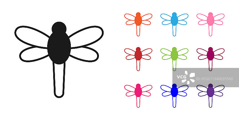 白色背景上的黑色蜻蜓图标图片素材