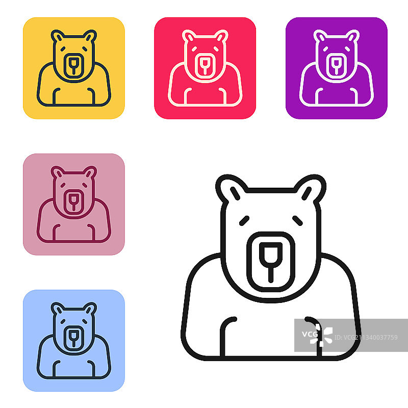 白色背景上的黑色线条北极熊头像图标图片素材