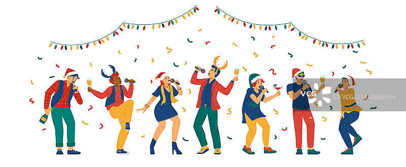 歌手用麦克风唱圣诞歌图片素材