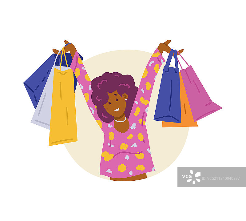 快乐的购物者或满意的顾客扁平风格角色图片素材