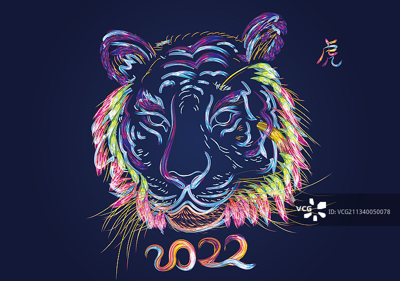 虎年新年的老虎涂鸦插画图片素材