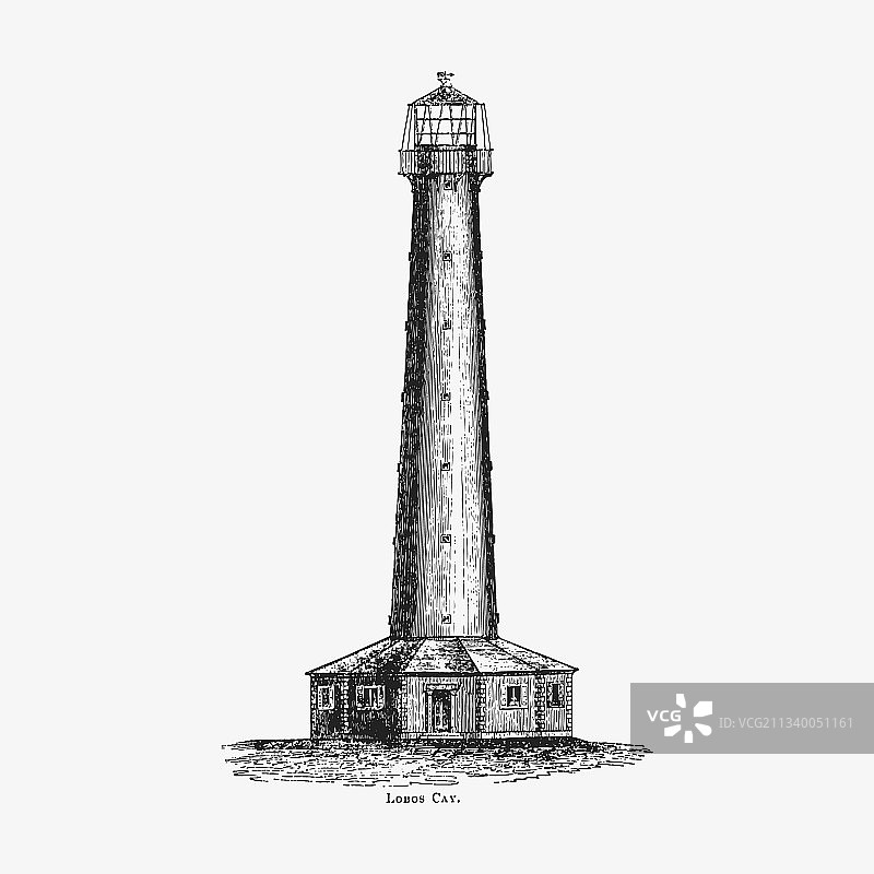 复古灯塔绘画图片素材