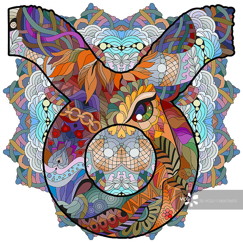 带有可爱卡通曼荼罗的金牛座图片素材