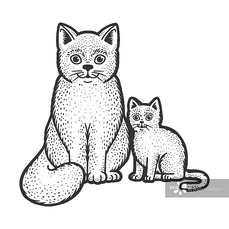 猫妈妈和小猫素描图片素材