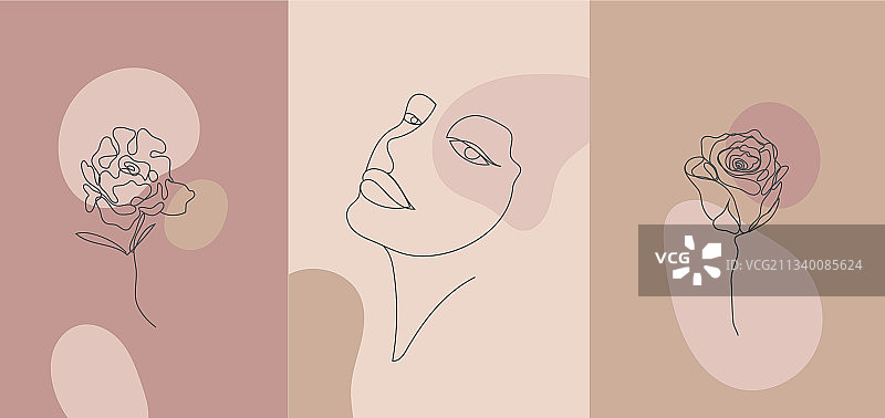 极简风格人像线条花卉图片素材