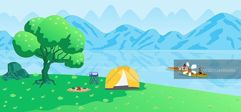 游客在湖边旅行和露营图片素材