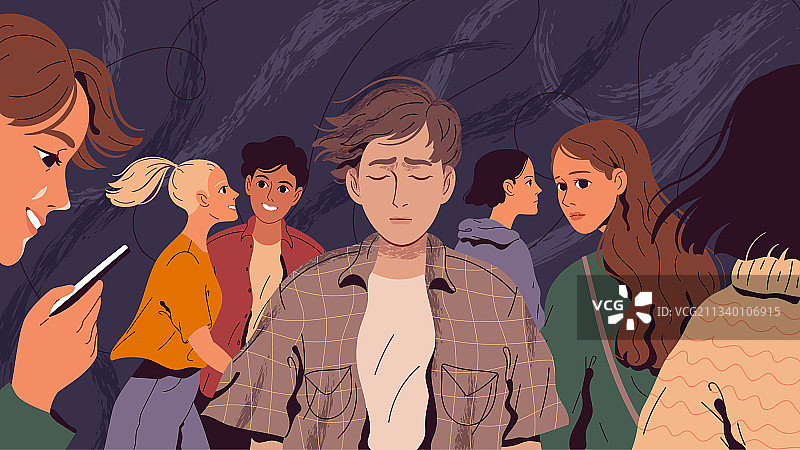 人群中孤独的男子图片素材