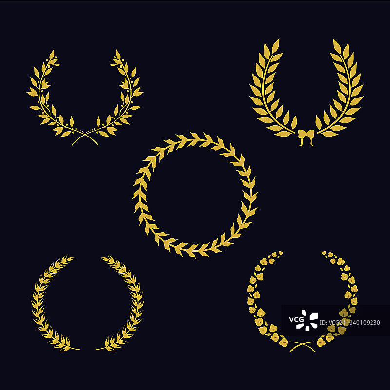 五个金色的月桂花环图片素材