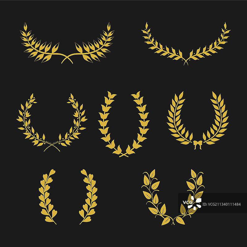 七个金色月桂花环图片素材