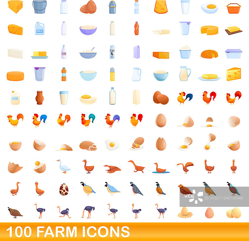 100个农场图标卡通风格图片素材