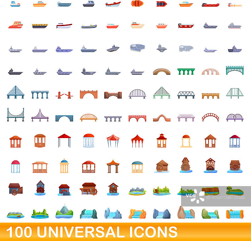 100个通用图标设定卡通风格图片素材