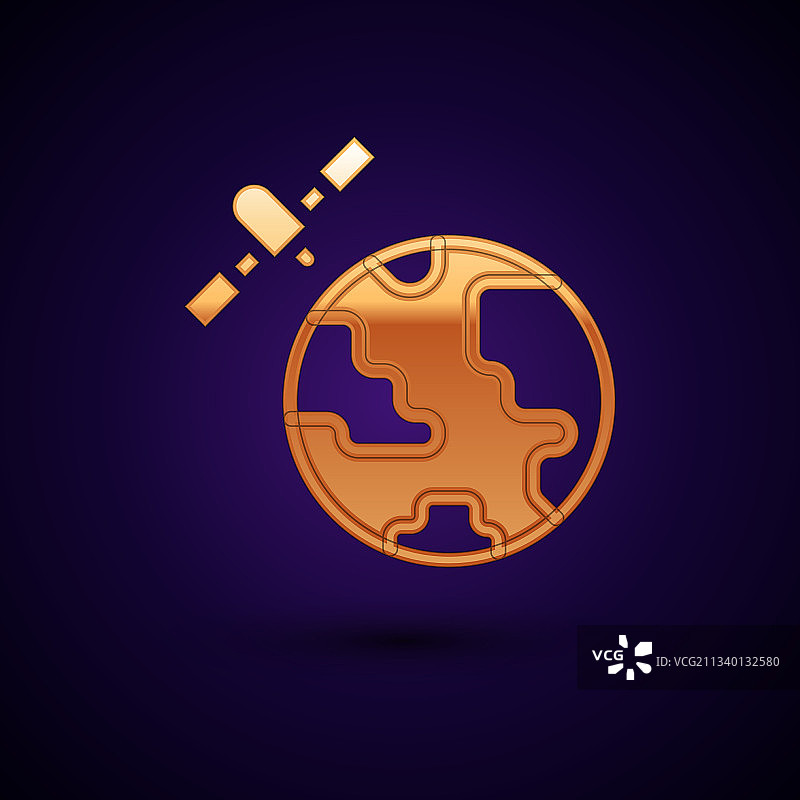 金色人造卫星环绕行星图片素材