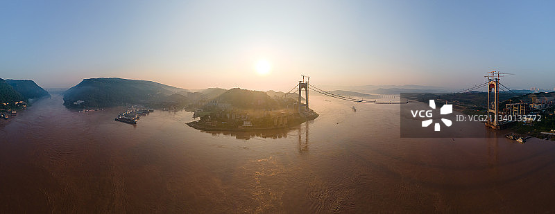 重庆郭家沱大桥日出全景航拍图片素材