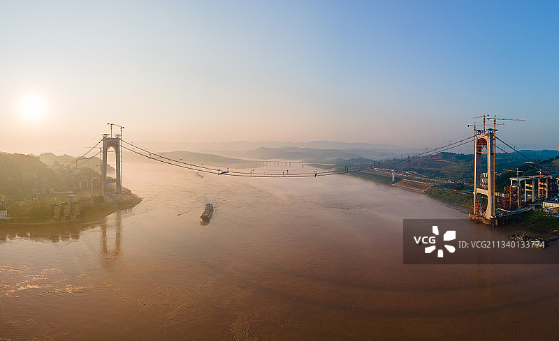 重庆郭家沱大桥日出全景航拍图片素材