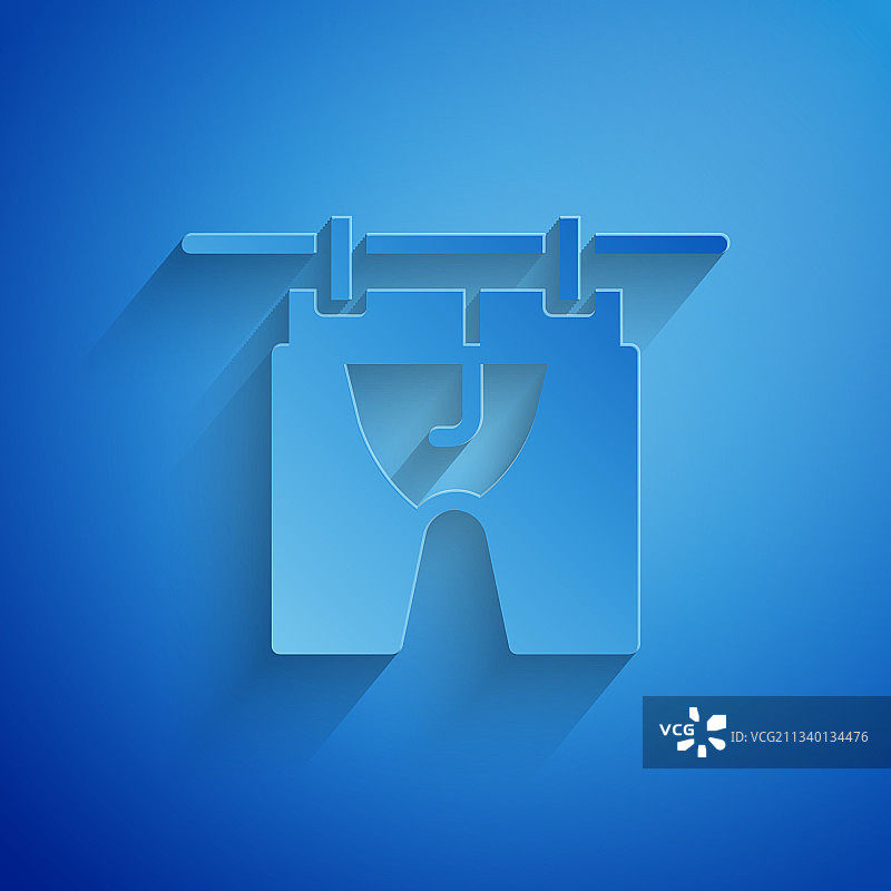 蓝色背景上的剪纸晾晒衣服图标图片素材