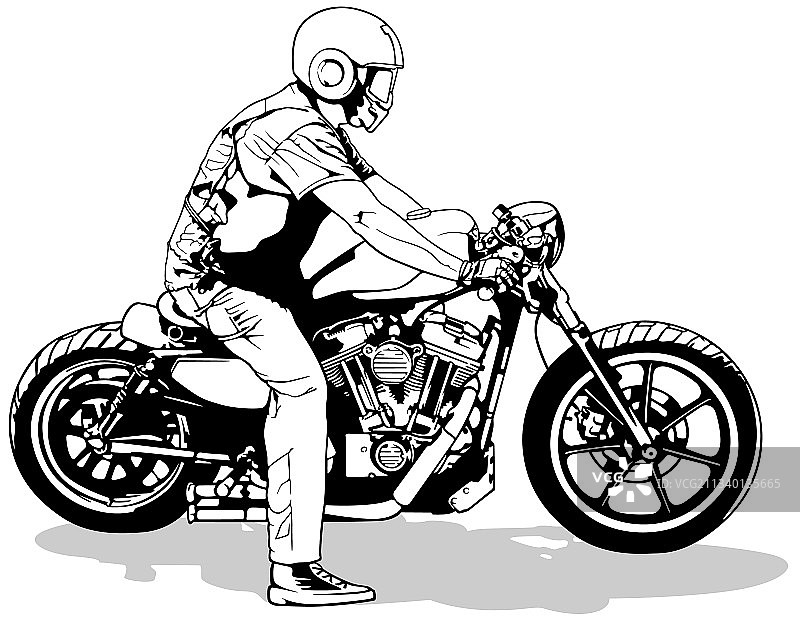 骑摩托车的摩托车手绘画图片素材