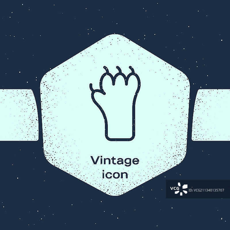 蓝色背景上的Grunge线条爪印图标图片素材