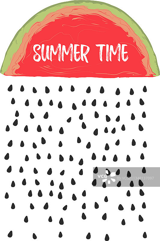 西瓜切片和标语夏季印花图片素材