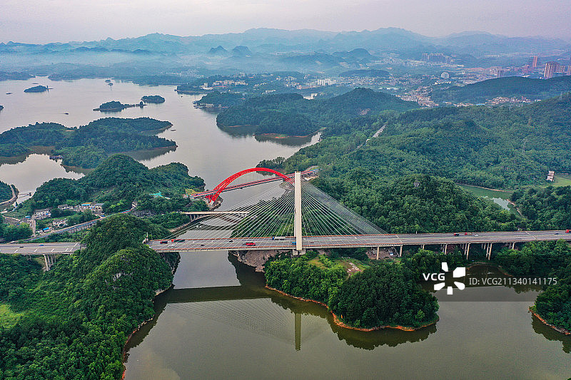 贵阳千岛之湖上一座大桥改造竣工！红枫湖又添一新景观图片素材