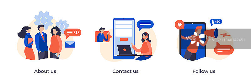 关于我们联系我们关注我们概念扁平图片素材