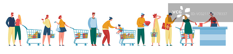 人们在柜台排队等候图片素材