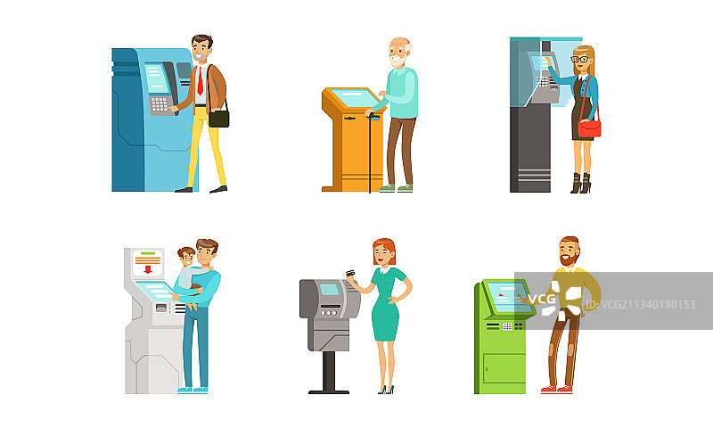 使用电子自助服务的人们图片素材