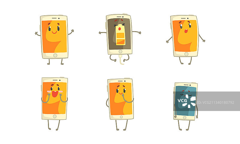 拟人化的智能手机表达不同的面部表情图片素材